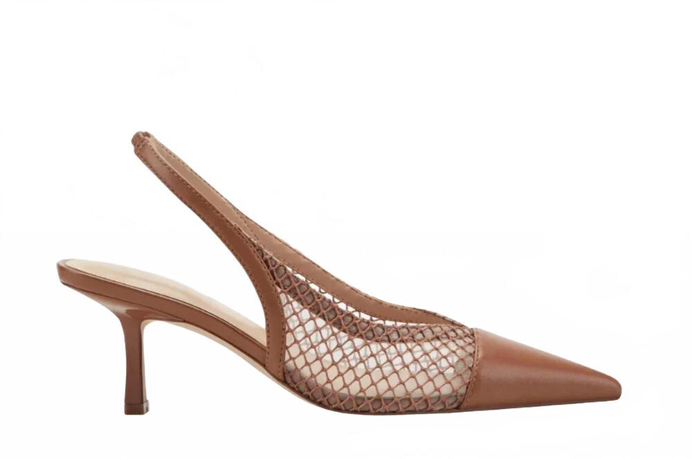 NEW MARC FISHER women's gipsi mesh slingback kitten heel pump in medium brown
